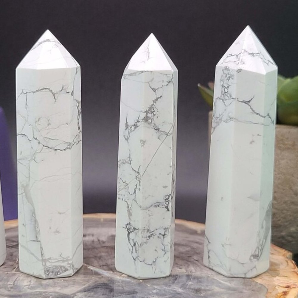 3 inch Howlite Stone Point Obelisk Natural Crystal Wand Tower Home Decoration